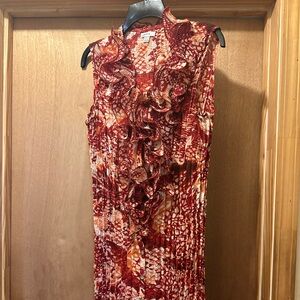 Red and Orange Sleeveless Dress with Ruffle Detail